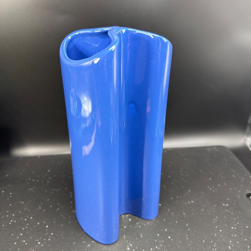 Dansk International Design Portugal Blue Ceramic Wavy Sculptural Vase MCM 9inch - Picture 8 of 14